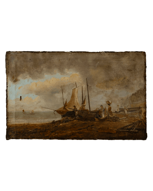 1800s Dutch Shore Oil Painting
