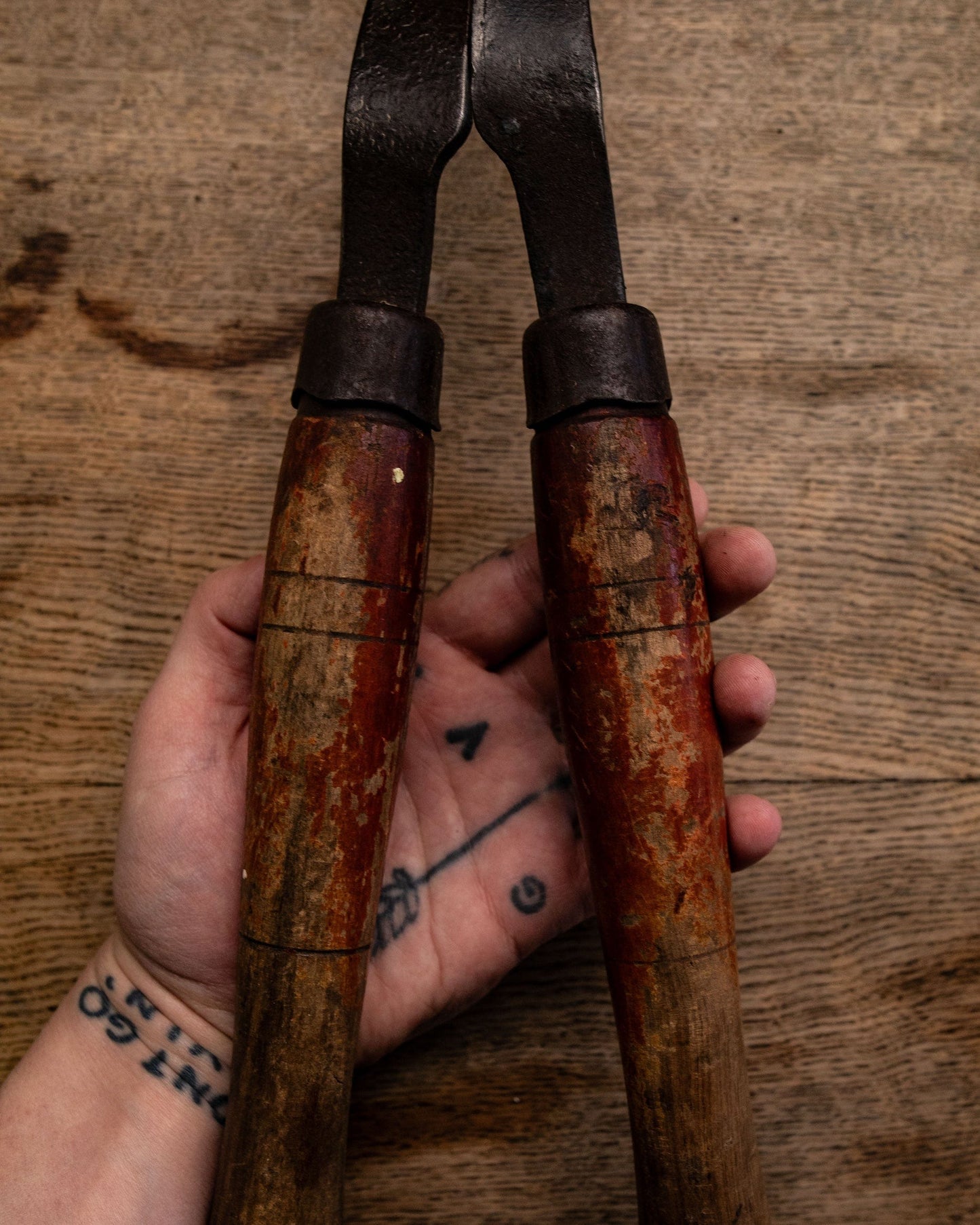 Large steel shears with wood handle