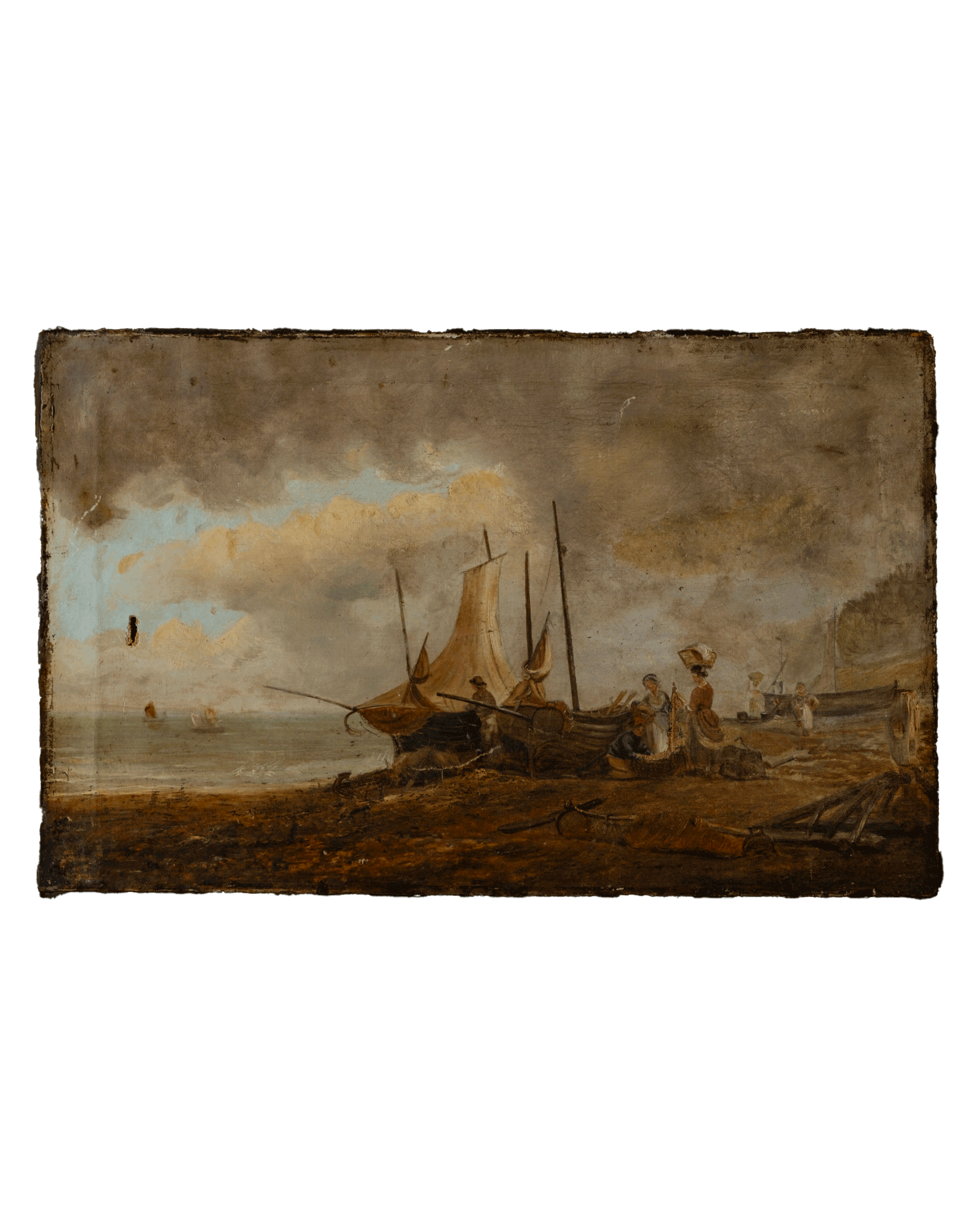 1800s Dutch Shore Oil Painting