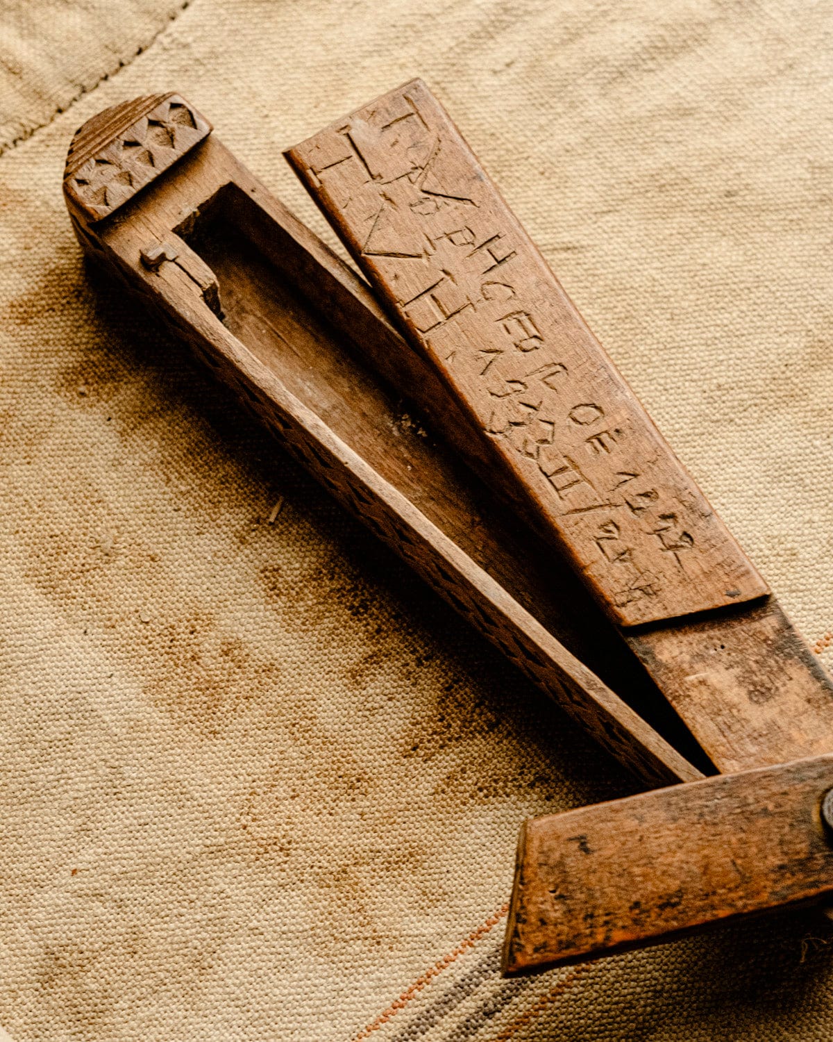 1920s Hand-Carved Wooden Pencil Case