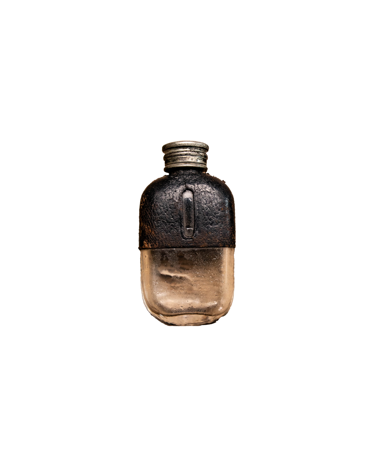 Pewter and glass leather flask