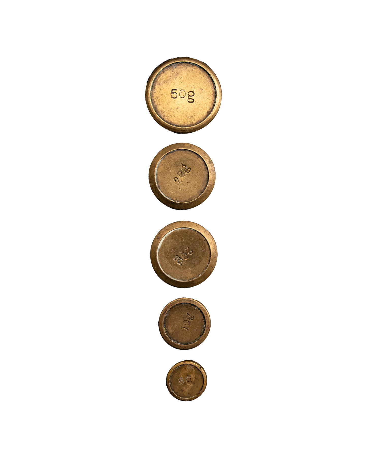 Randomised set of brass scale weights