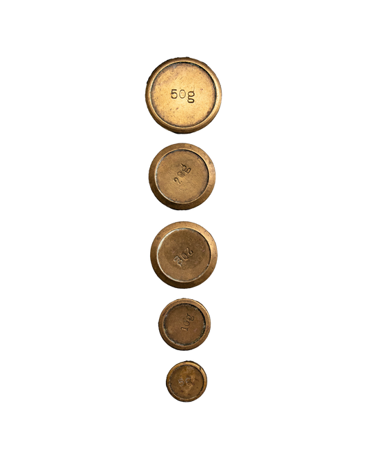 Randomised set of brass scale weights