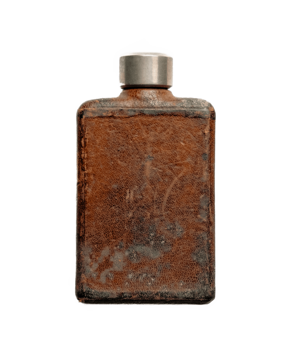 1940s Small Leather-Wrapped Pocket Flask