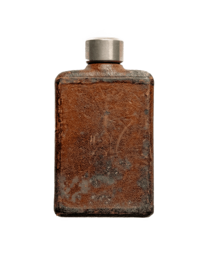 1940s Small Leather-Wrapped Pocket Flask