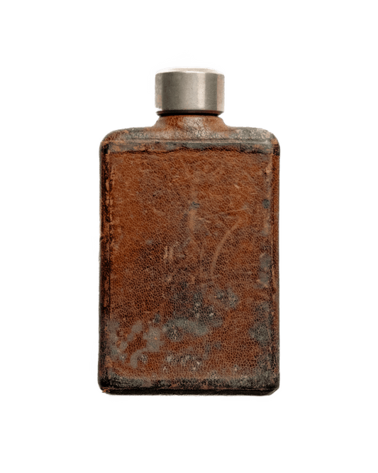 1940s Small Leather-Wrapped Pocket Flask