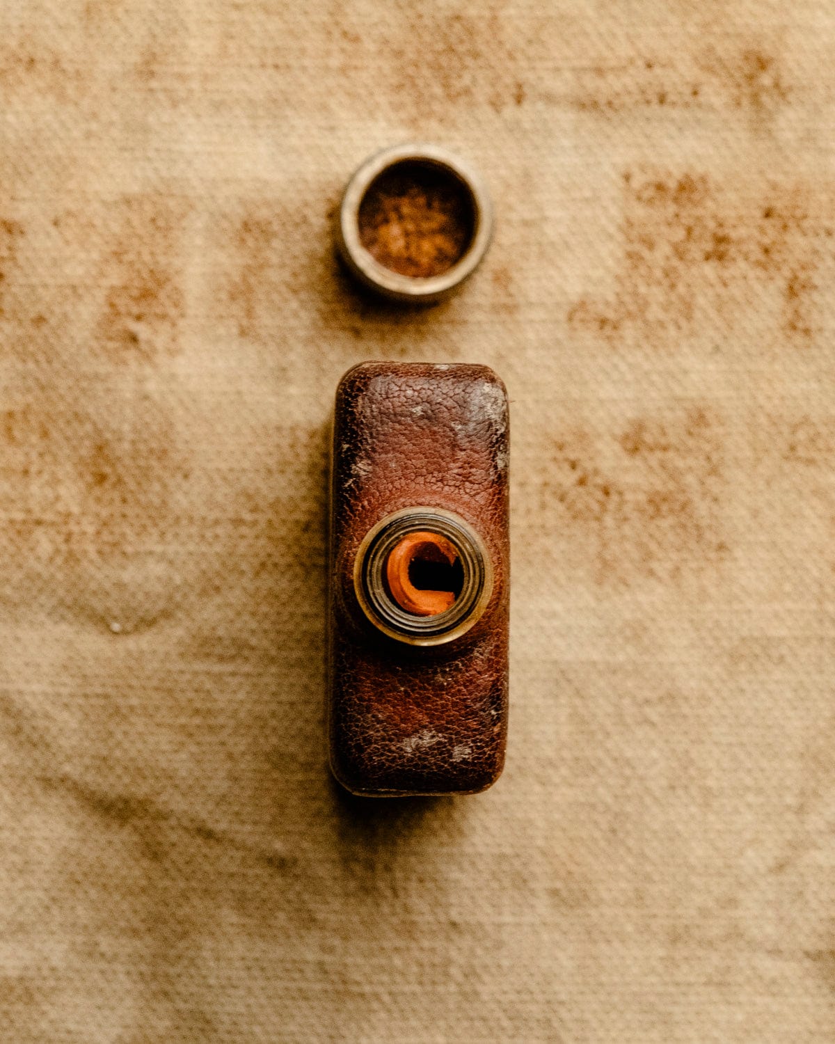 1940s Small Leather-Wrapped Pocket Flask