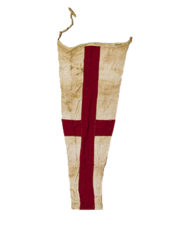 VINTAGE SAILING SIGNAL PENNANT WHITE WITH RED CROSS
