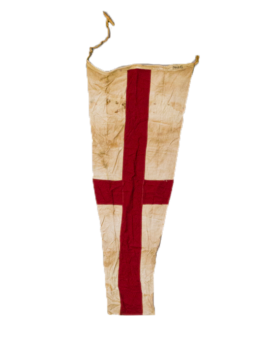 VINTAGE SAILING SIGNAL PENNANT 8 WHITE WITH RED CROSS