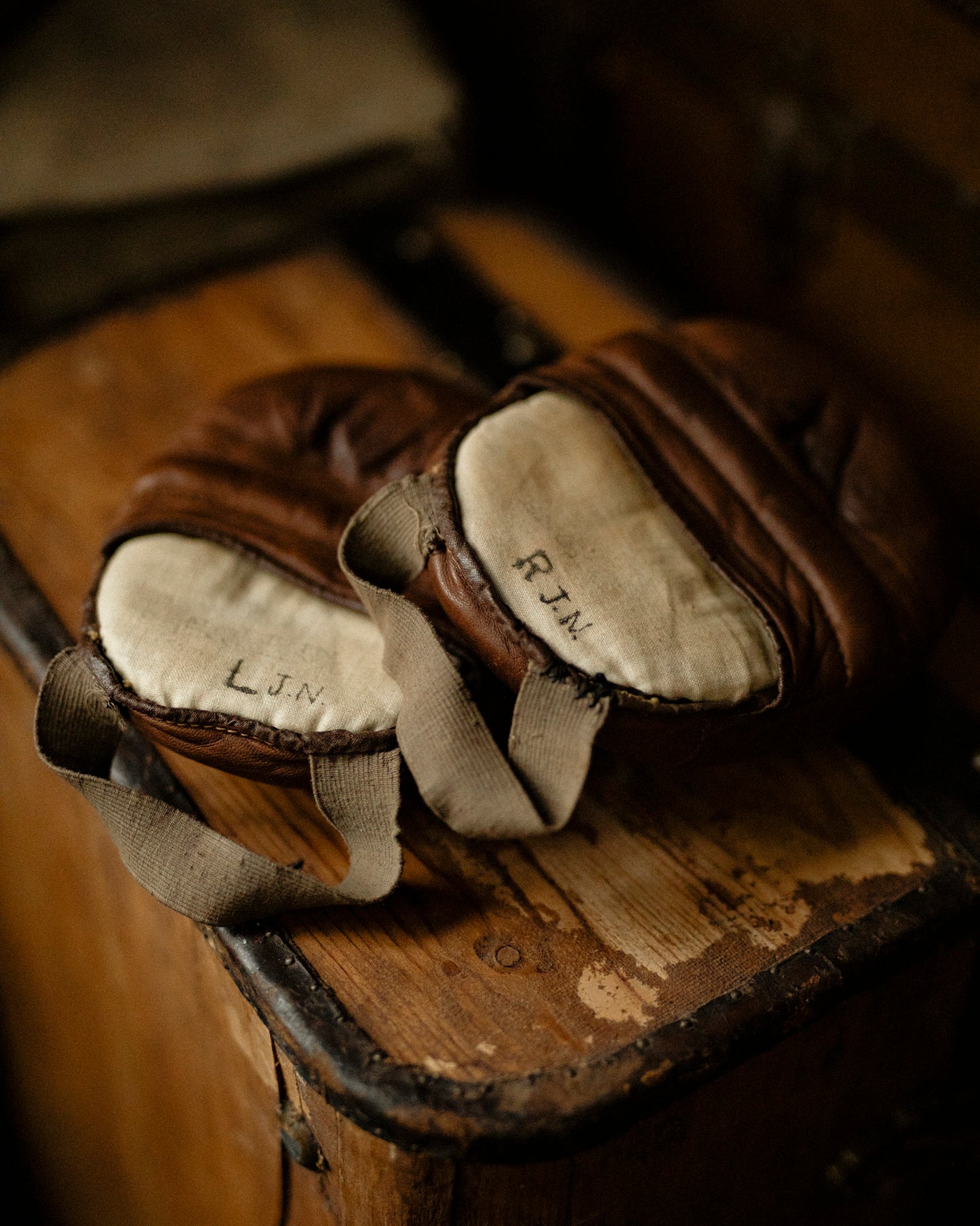 Antique English-Made Leather Boxing Sparring Mitts