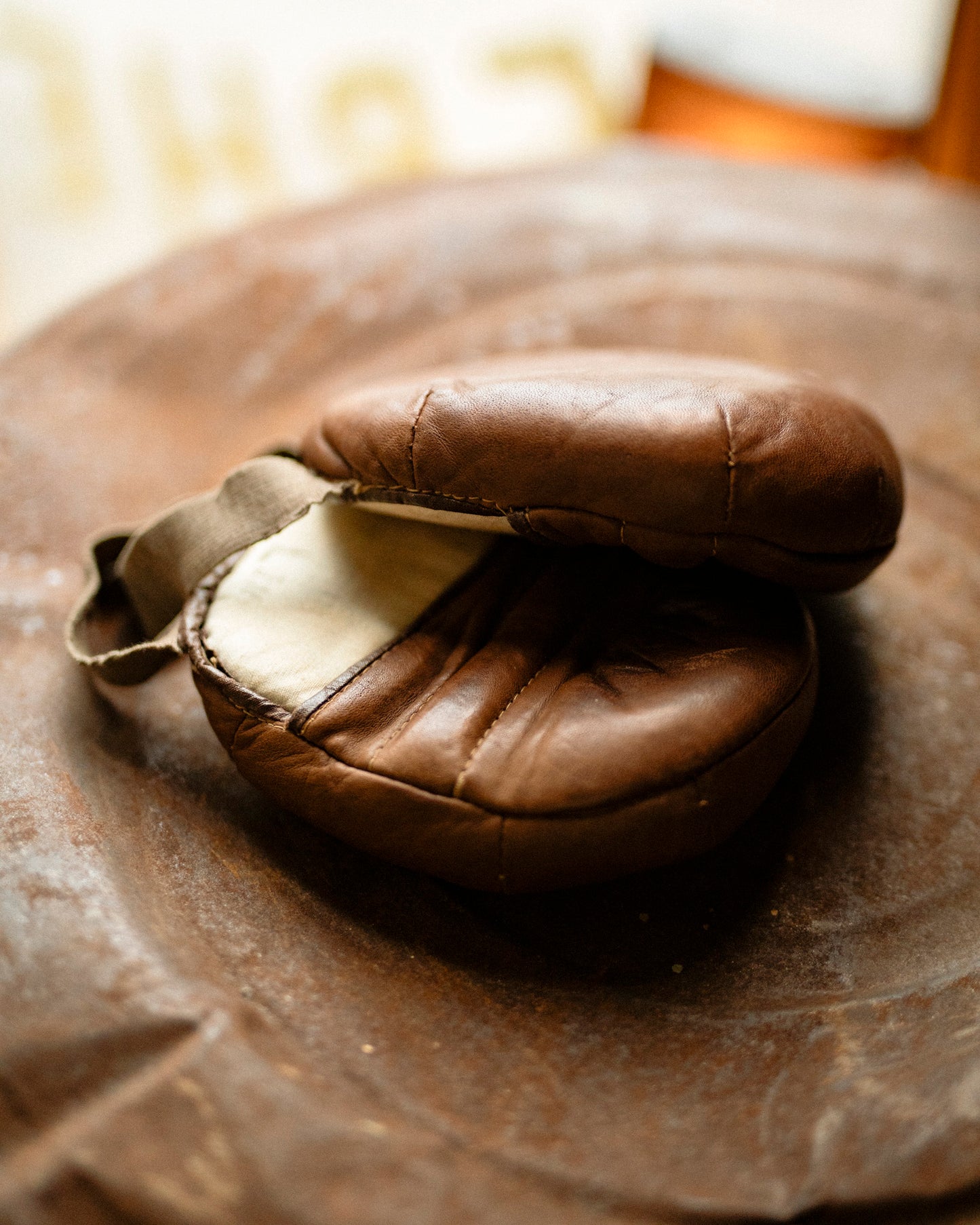 Antique English-Made Leather Boxing Sparring Mitts