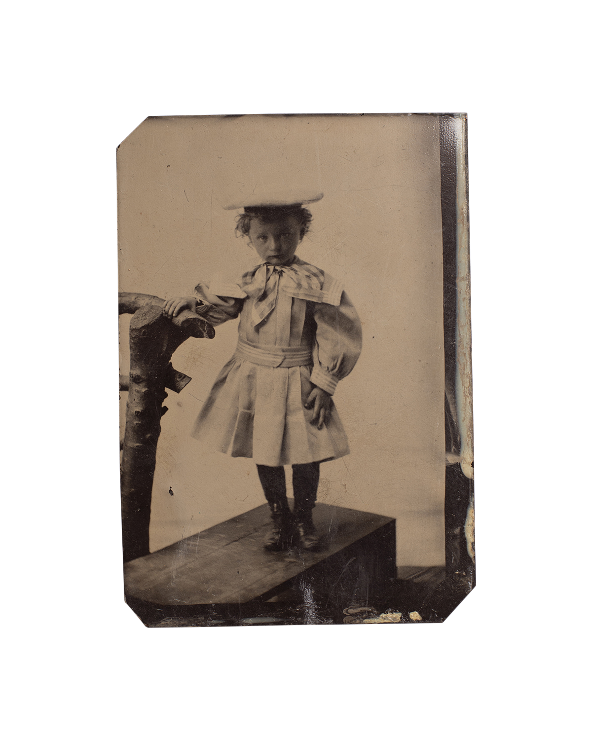 Tintype Child Standing on Bench
