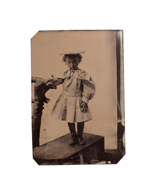 Tintype Child Standing on Bench