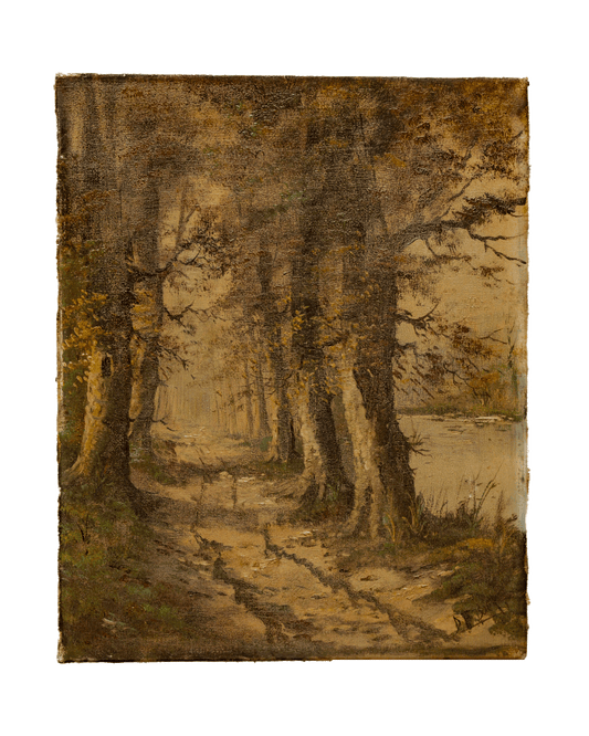 Early 1900s DF Boer Dutch Woods Scene Oil Painting