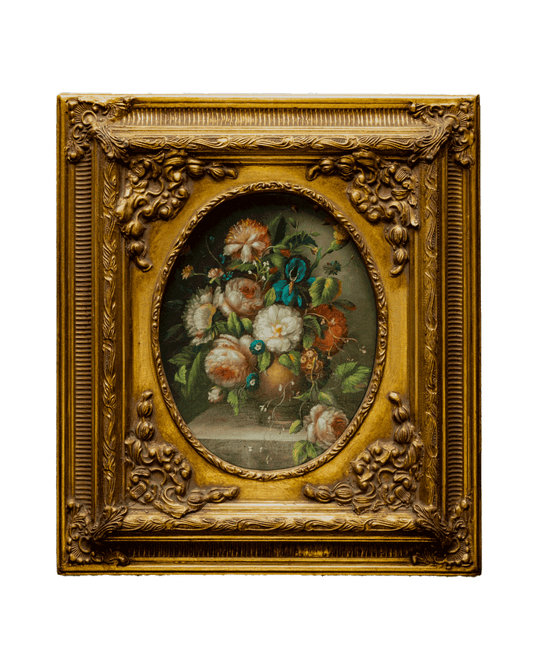 Early 1900s Tin Painting with Ornamental Frame