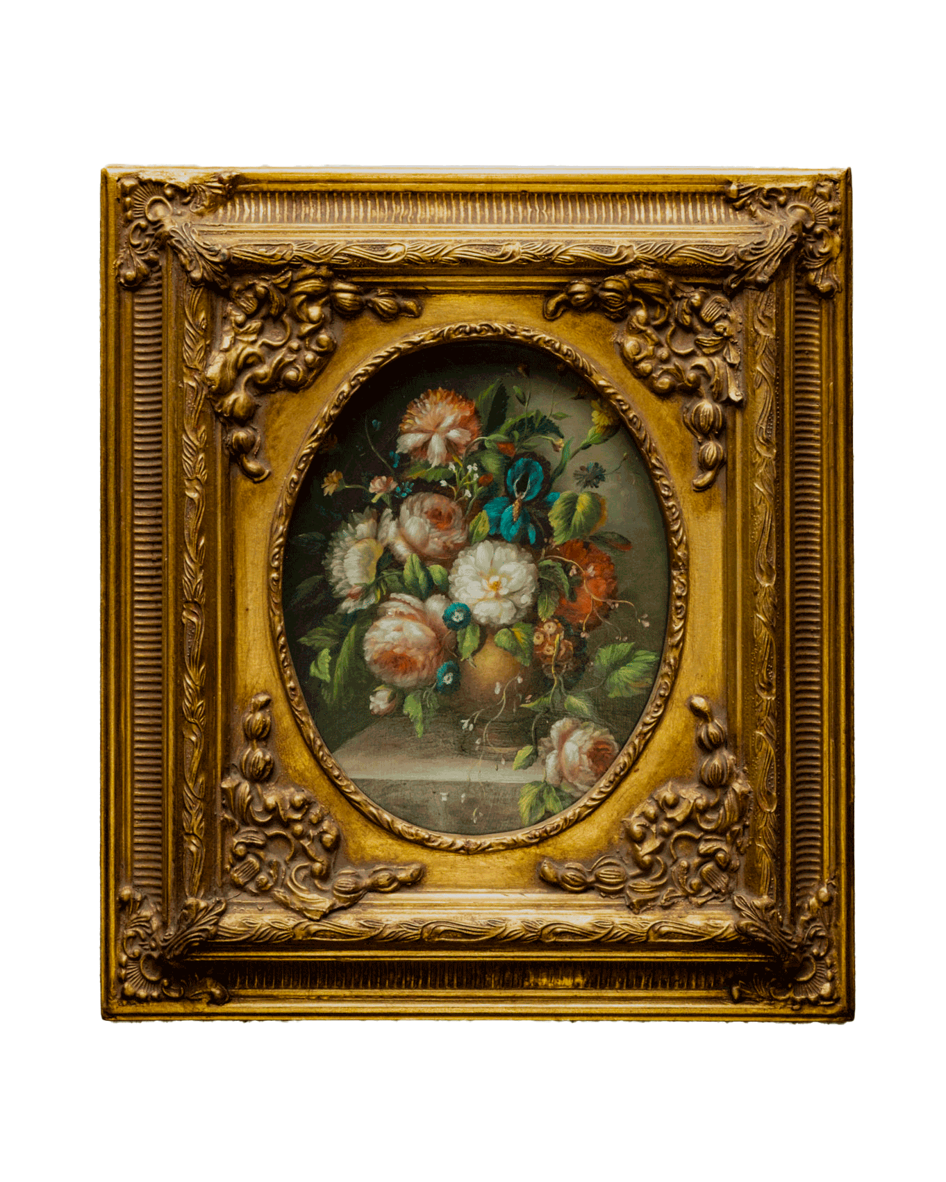 Early 1900s Tin Painting with Ornamental Frame