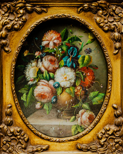 Early 1900s Tin Painting with Ornamental Frame