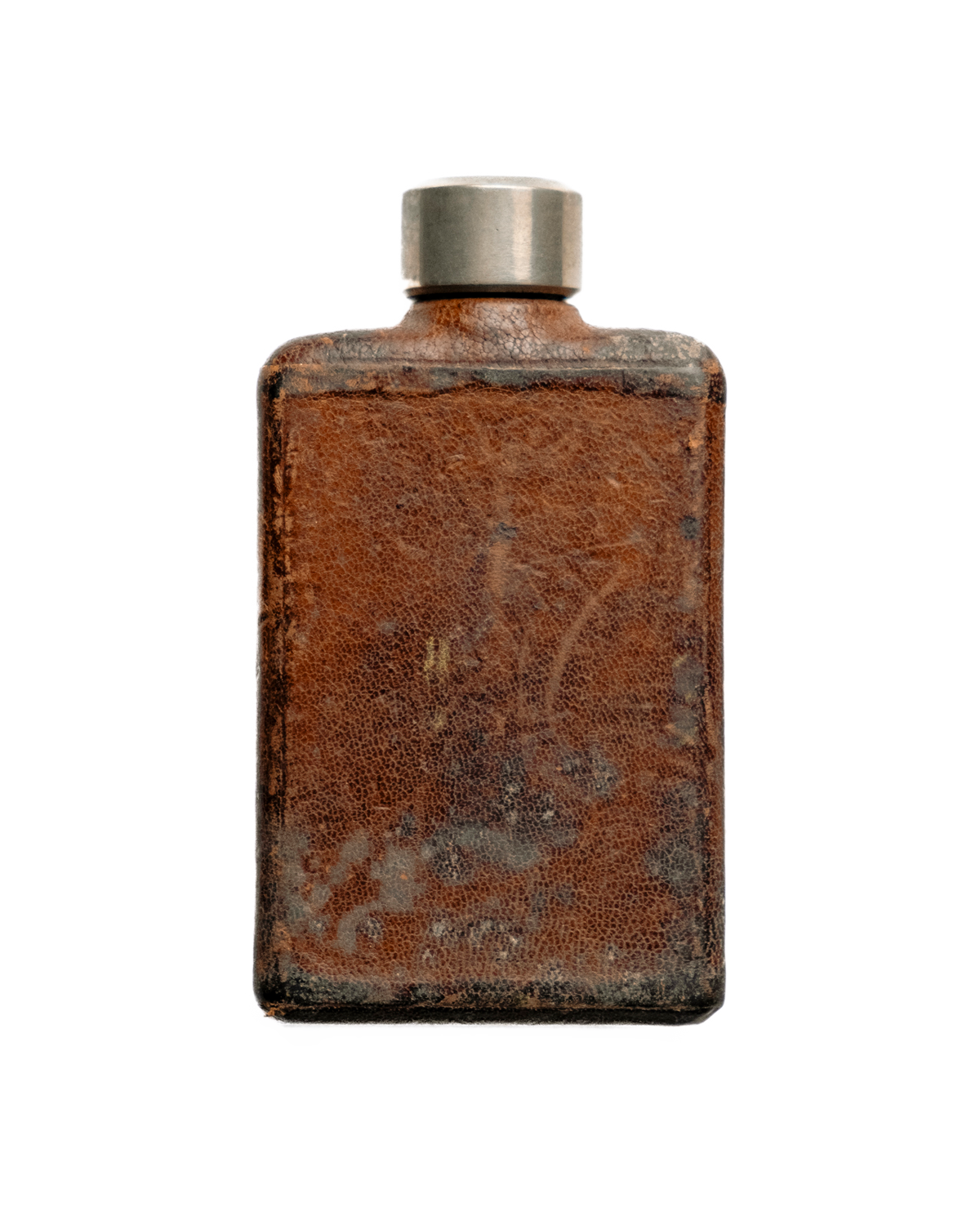 1940s Small Leather-Wrapped Pocket Flask