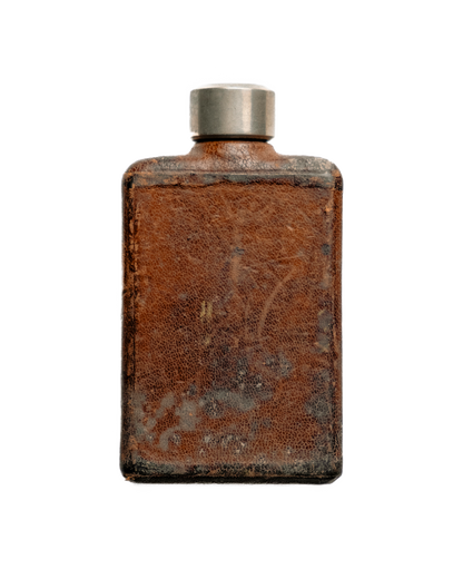 1940s Small Leather-Wrapped Pocket Flask