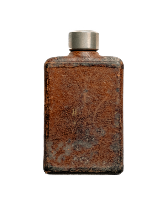 1940s Small Leather-Wrapped Pocket Flask