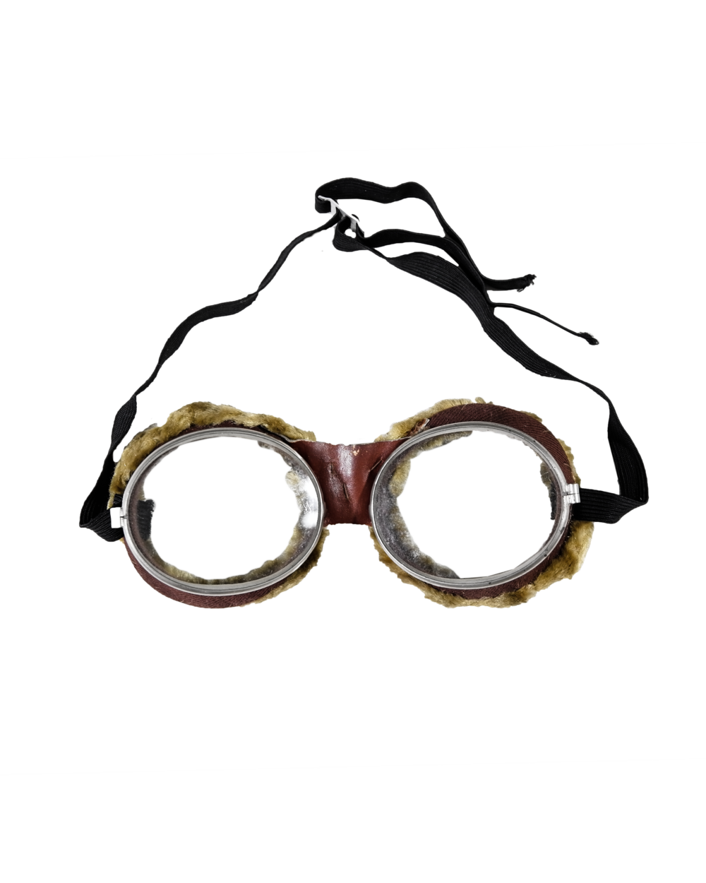 VINTAGE LEATHER AND FUR RIM GOGGLES