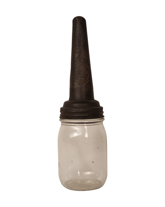 Antique Master Fuel Spout & Glass Bottle