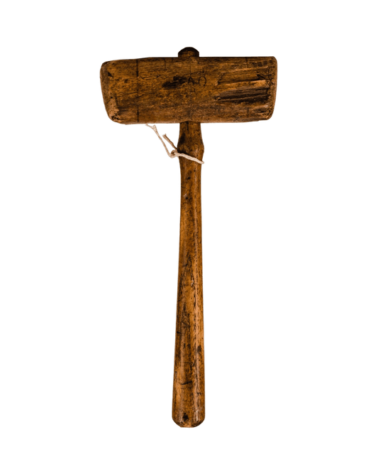 Early 1900s Wooden Mallet with Carved Initials