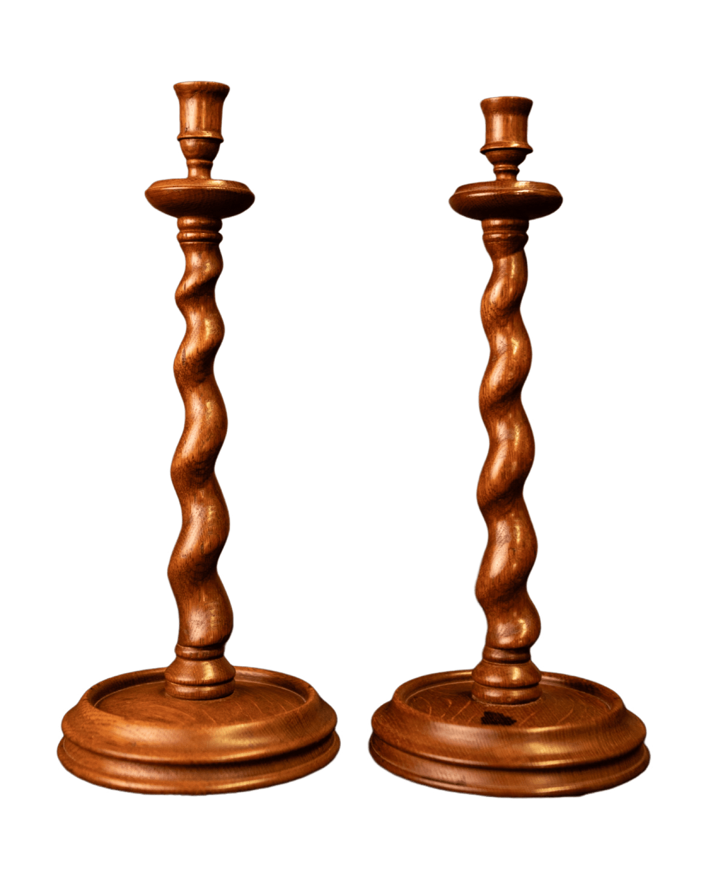 English Oak Barley Twist Candle Holder Set