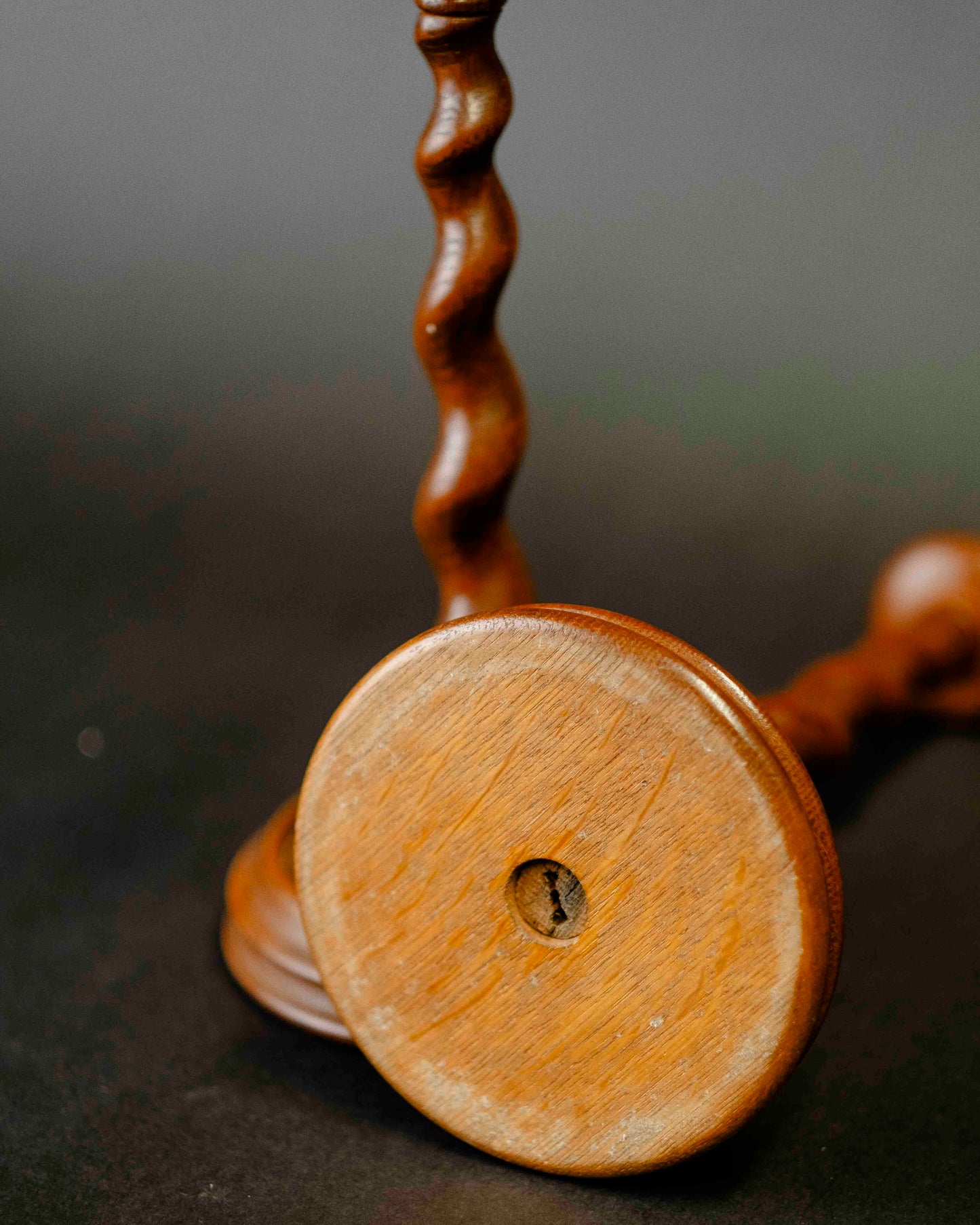 English Oak Barley Twist Candle Holder Set