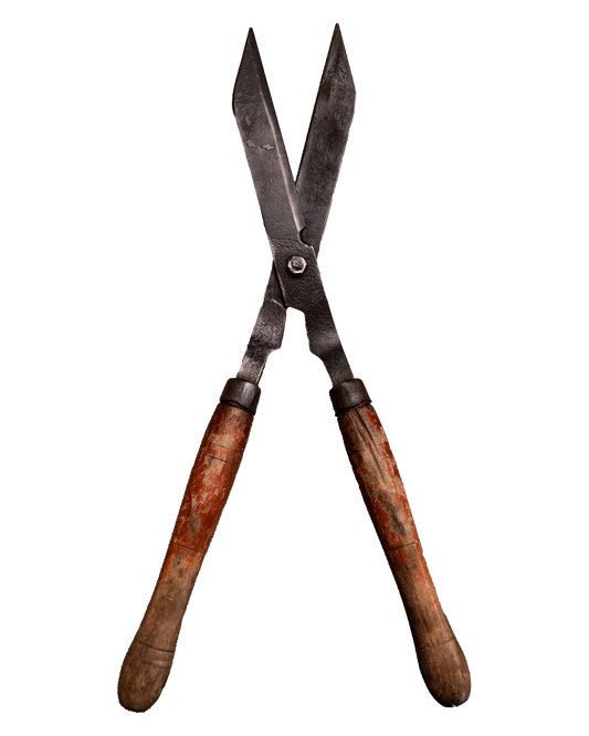 Large steel shears with wood handle