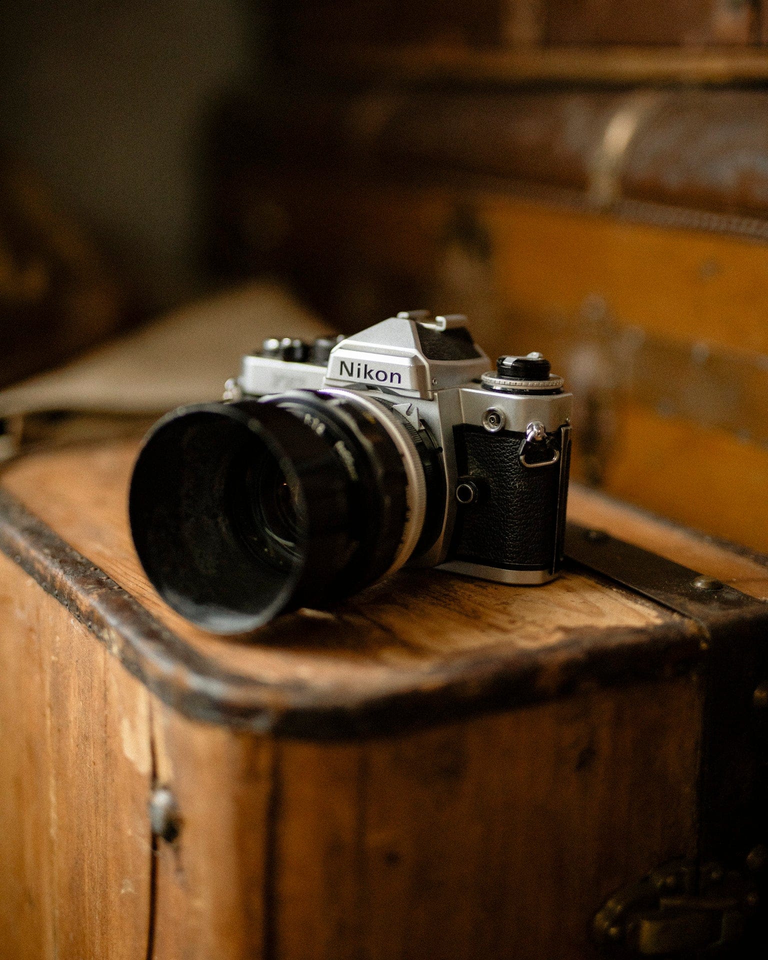 Photography Old Camera With Hood Nikon F 35mm Film Camera With