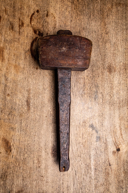 Old wood carpenter mallet