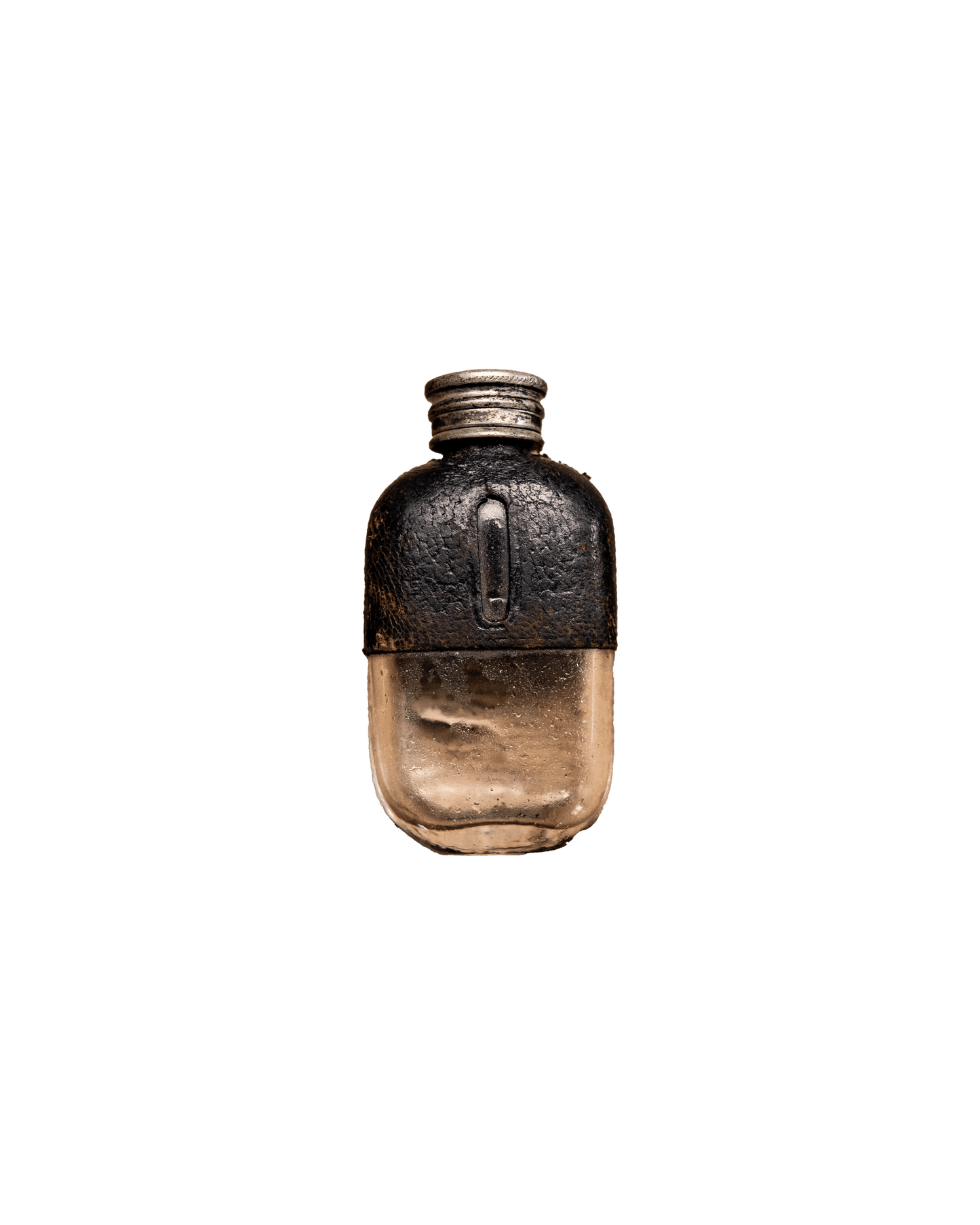 Pewter and glass leather flask