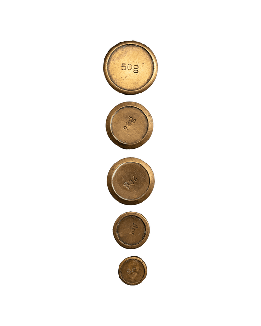 Randomised set of brass scale weights