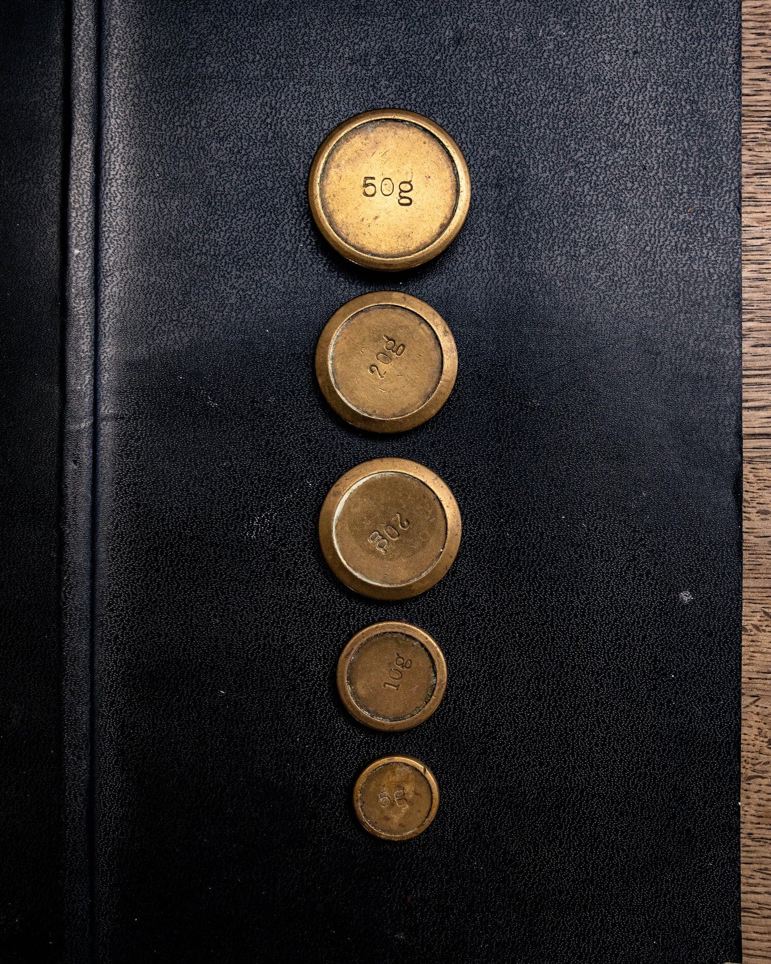 Randomised set of brass scale weights