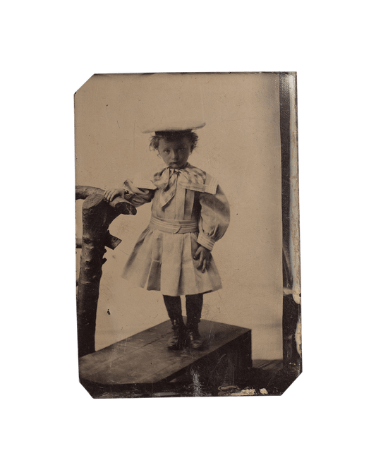 Tintype Child Standing on Bench