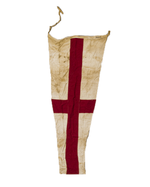 VINTAGE SAILING SIGNAL PENNANT 8 WHITE WITH RED CROSS