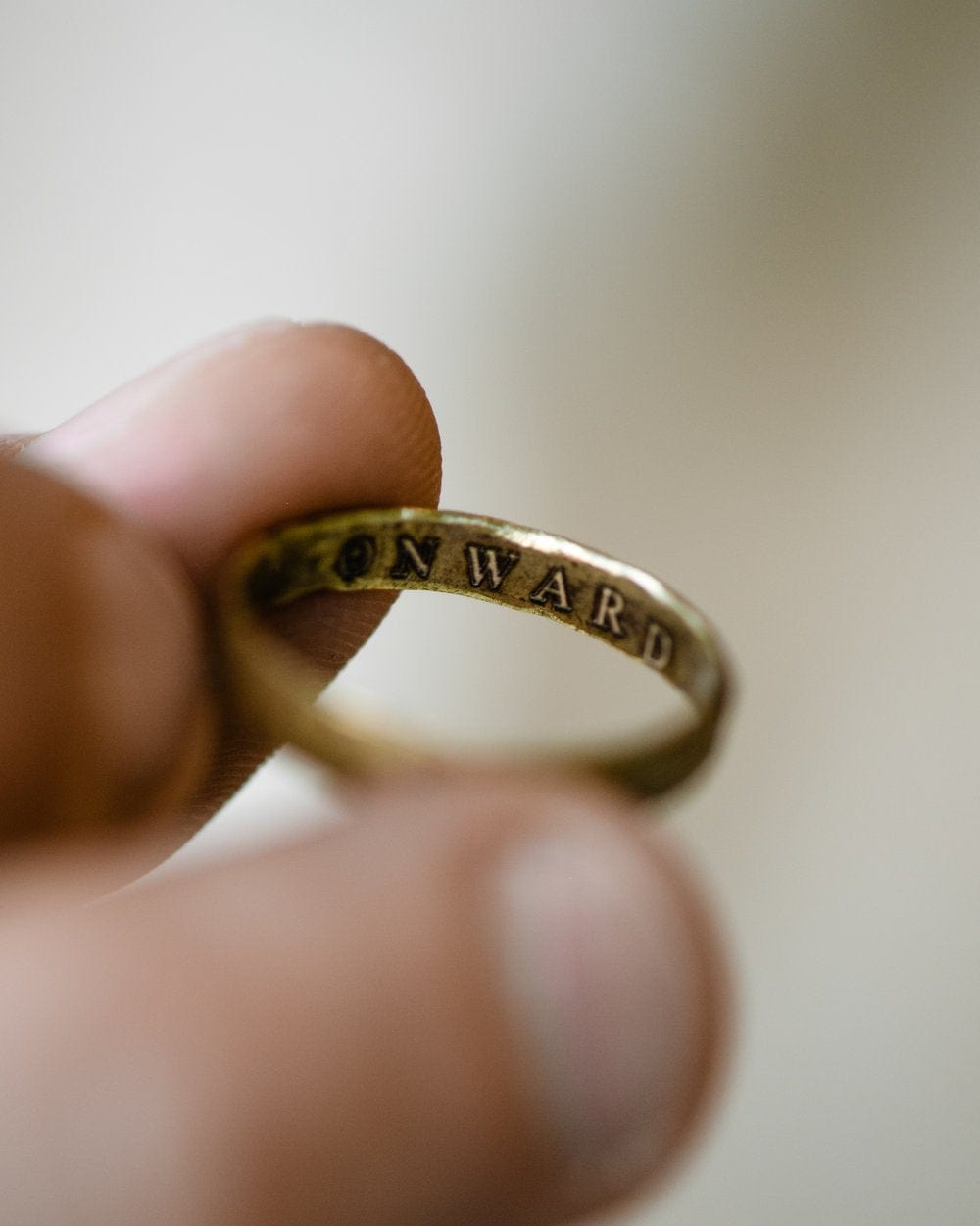 1924us Signature 'Onward' Engraved Bronze Ring