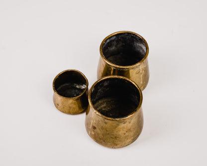 Set of 3 Early 1900s English Brass Pinch Pots