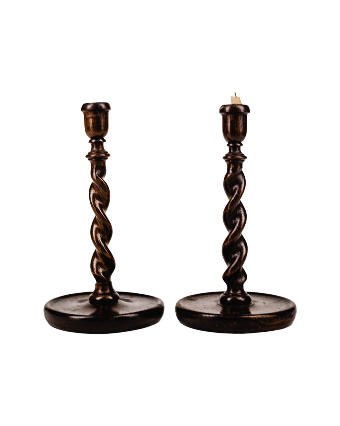 Pair of Early 1900s Oak Candlesticks