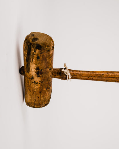 Early 1900s Wooden Mallet with Carved Initials