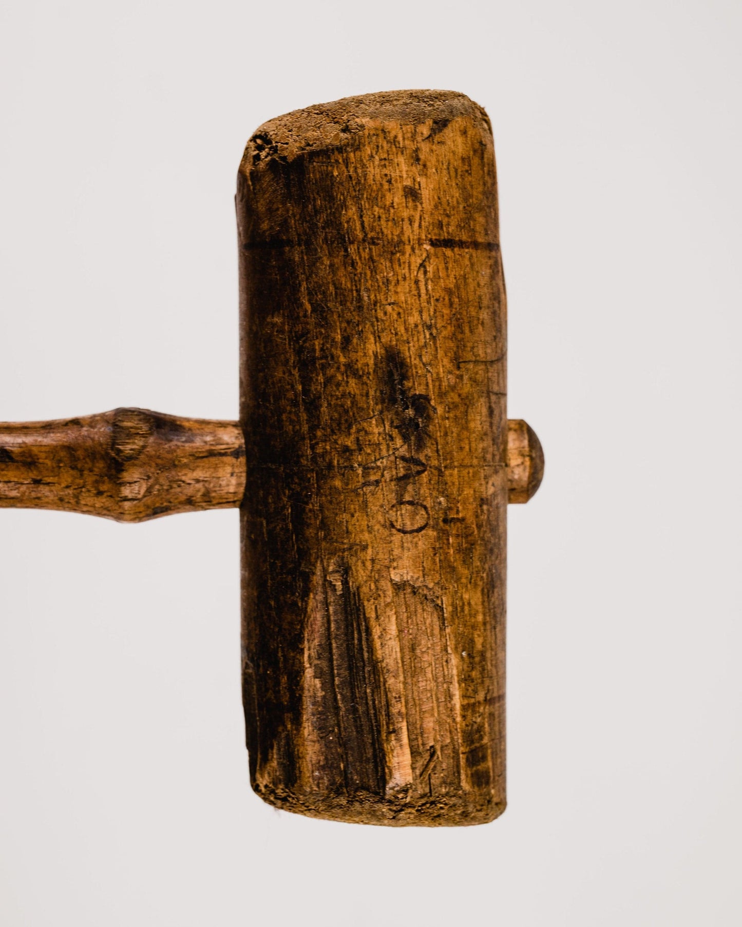 Early 1900s Wooden Mallet with Carved Initials