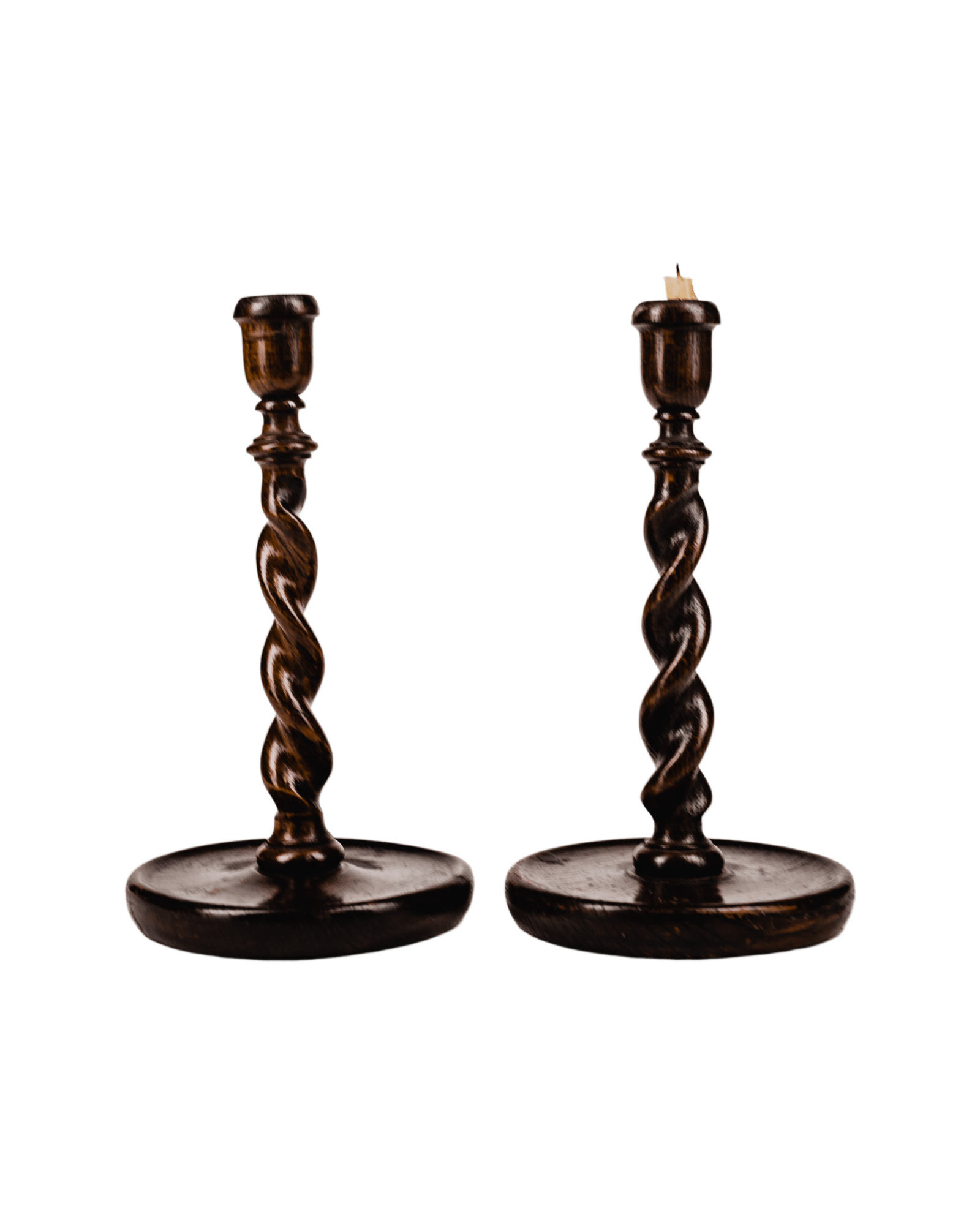 Pair of Early 1900s Oak Candlesticks