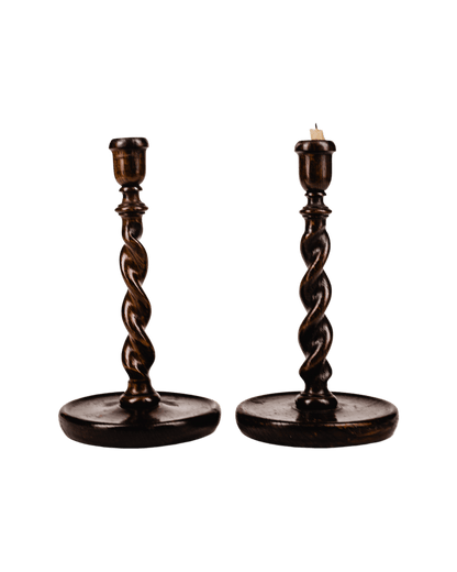 Pair of Early 1900s Oak Candlesticks