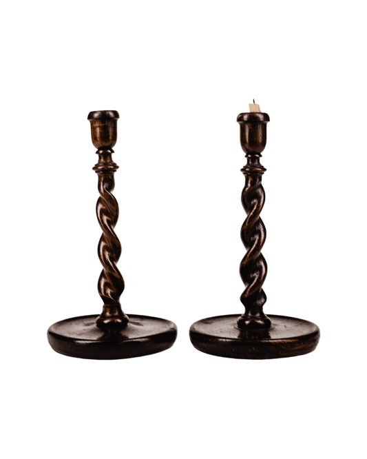 Pair of Early 1900s Oak Candlesticks