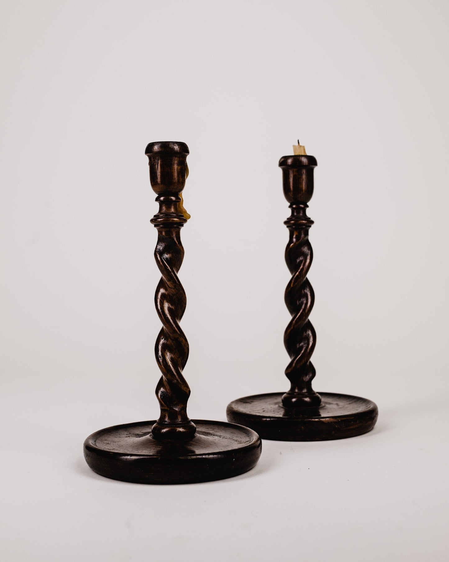 Pair of Early 1900s Oak Candlesticks