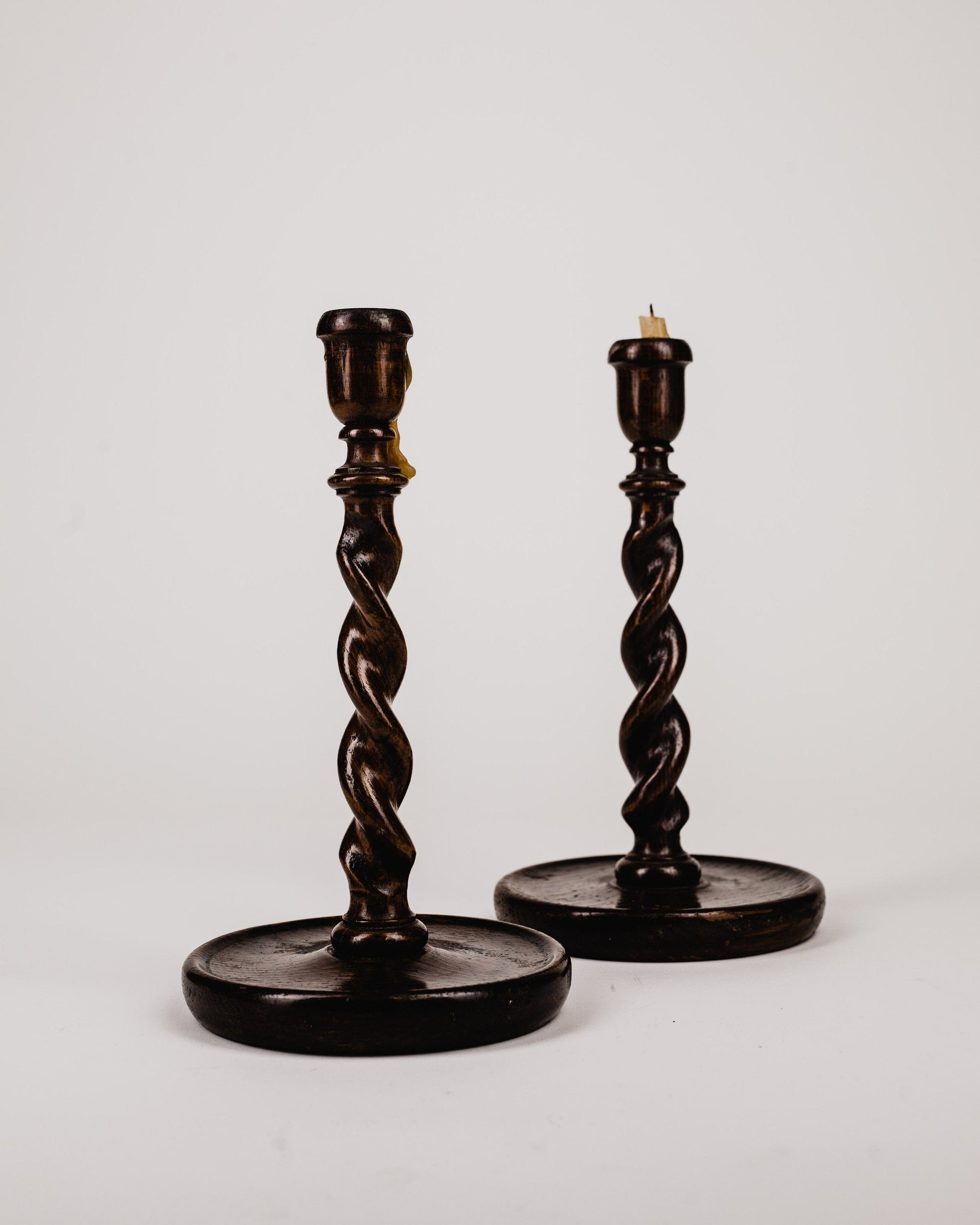 Pair of Early 1900s Oak Candlesticks
