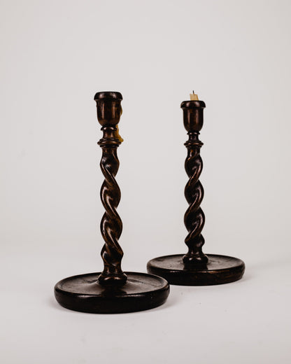 Pair of Early 1900s Oak Candlesticks