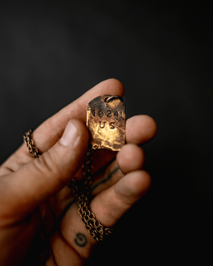 The 1924us x Lee Brennan Custom Brass Tombstone Pendant Necklace