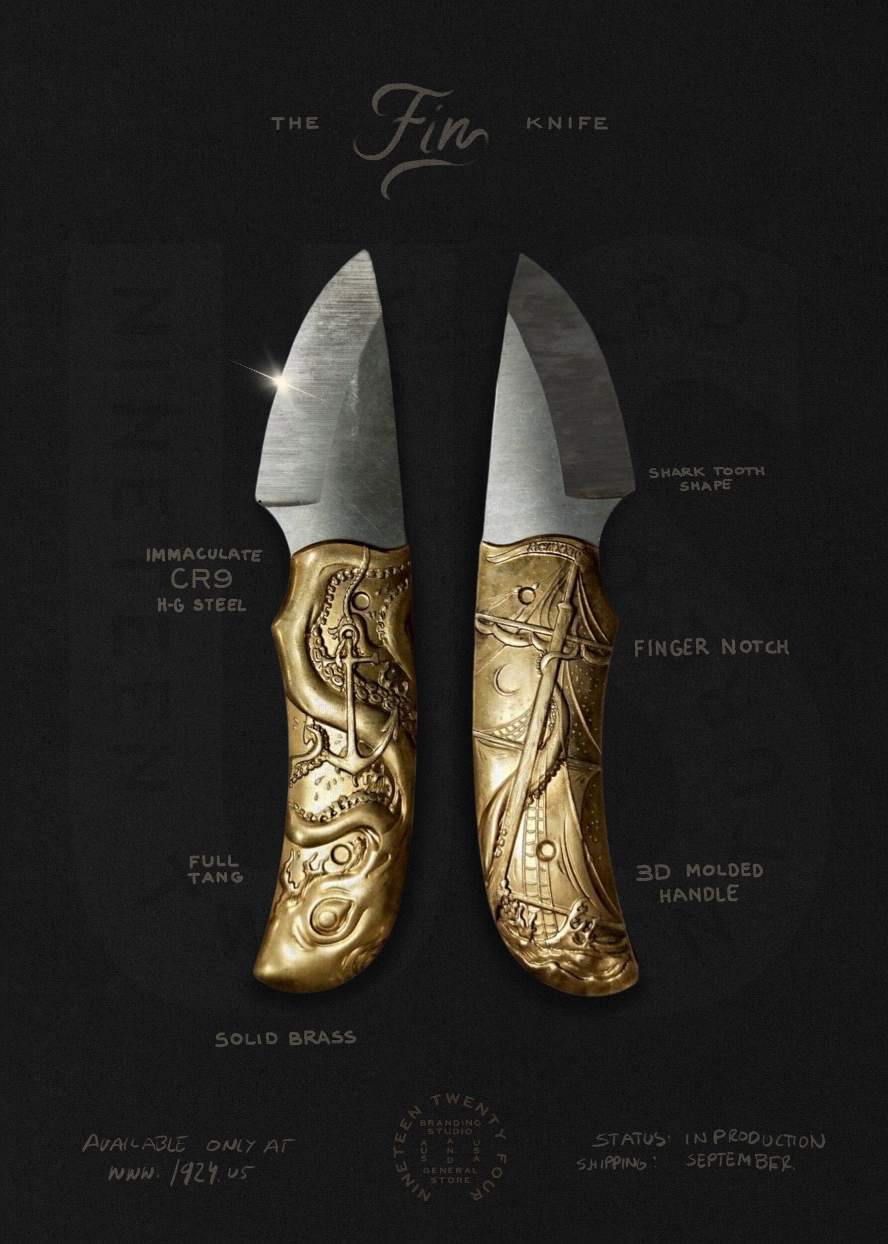 Solid Brass Fin Pocket Knife
